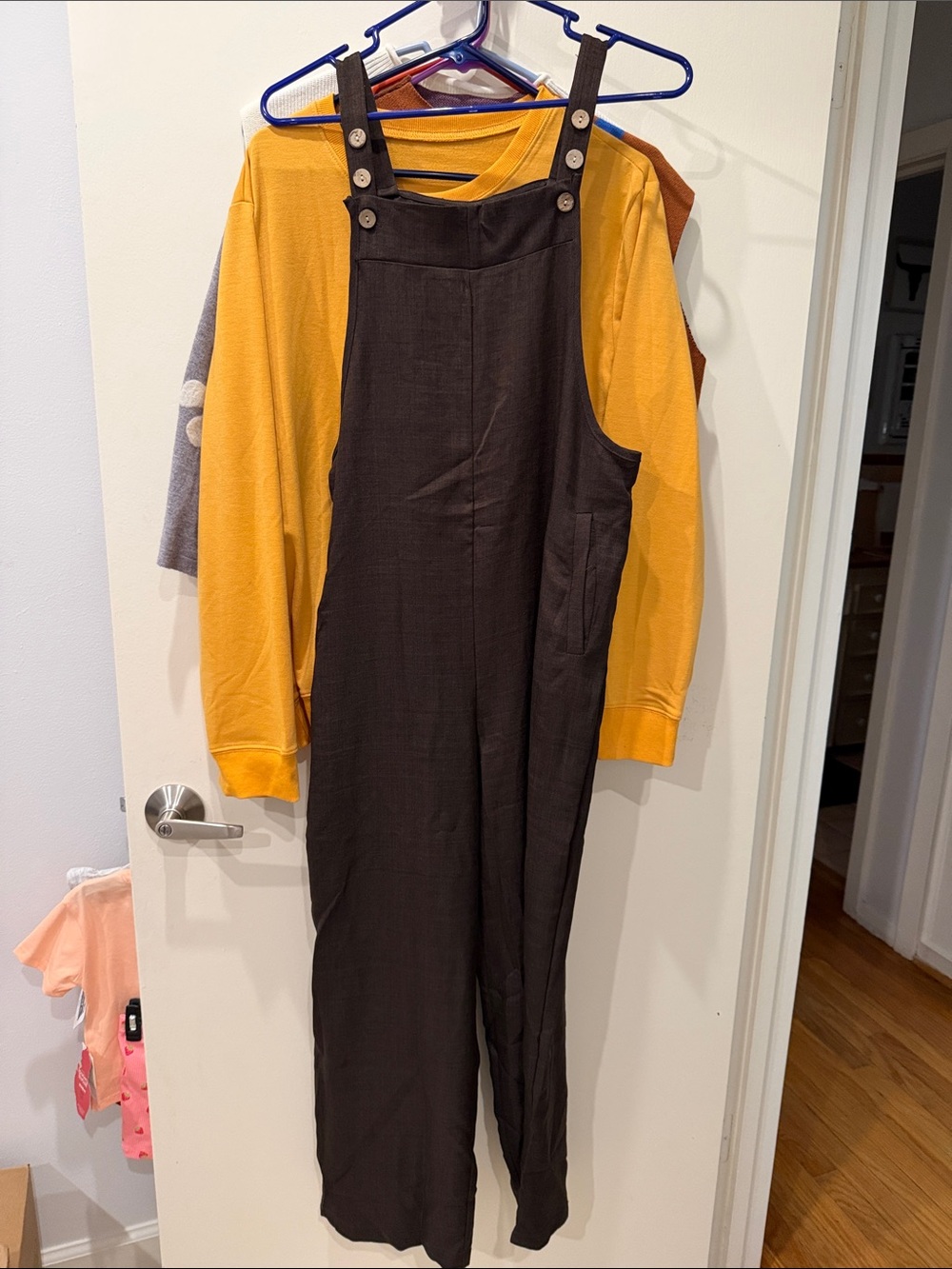 Dark Brown Button-Strap Overalls